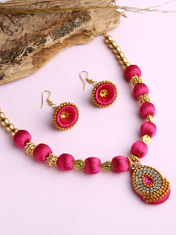 Pink Silk Thread Jewelry Set